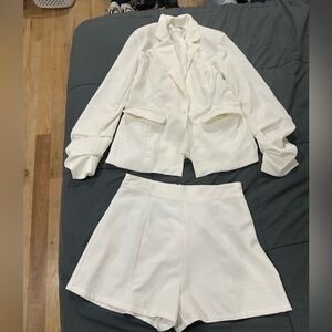 Elegant White Women's blazer Short set